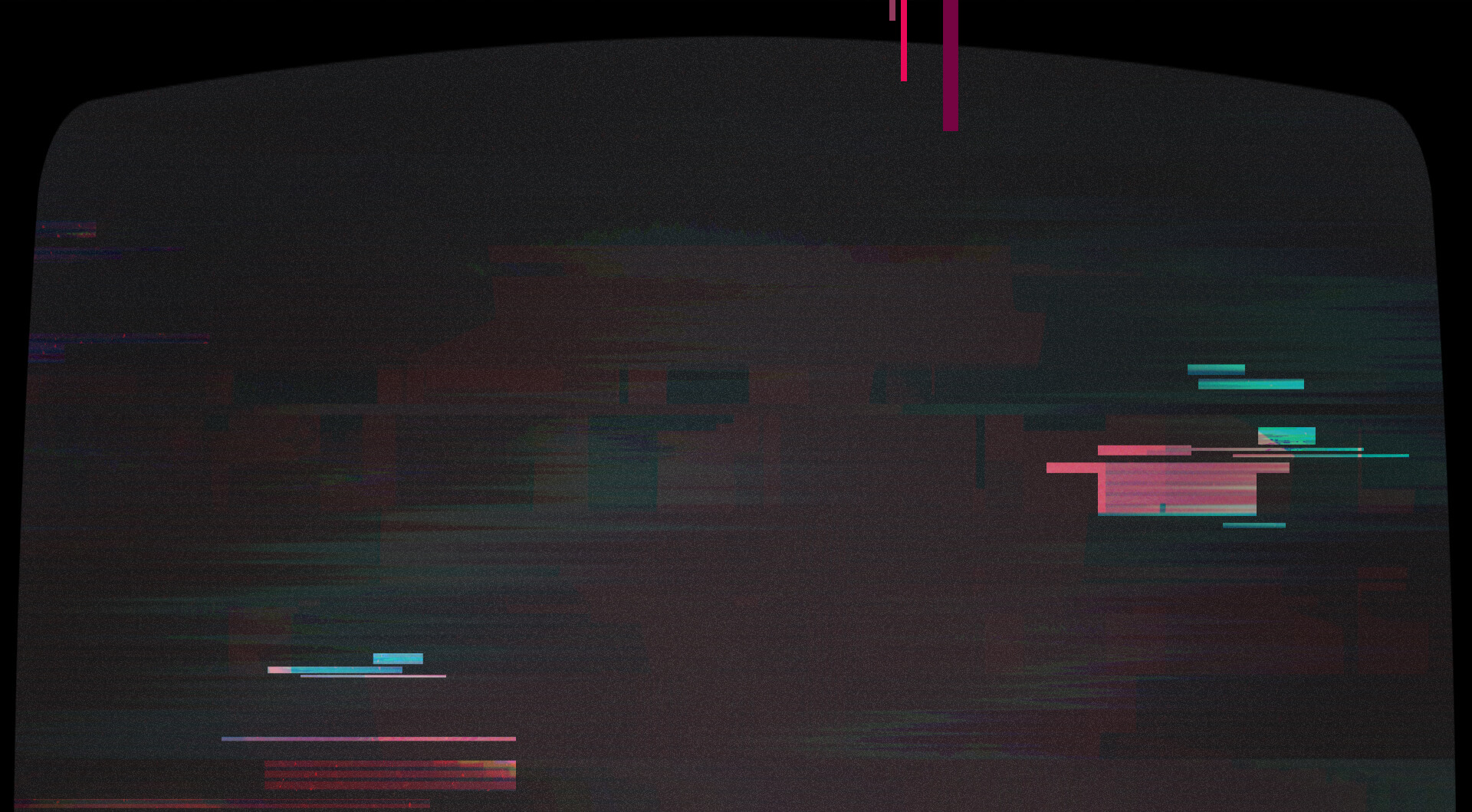 Glitched CRT-style virtual world artwork for 2084